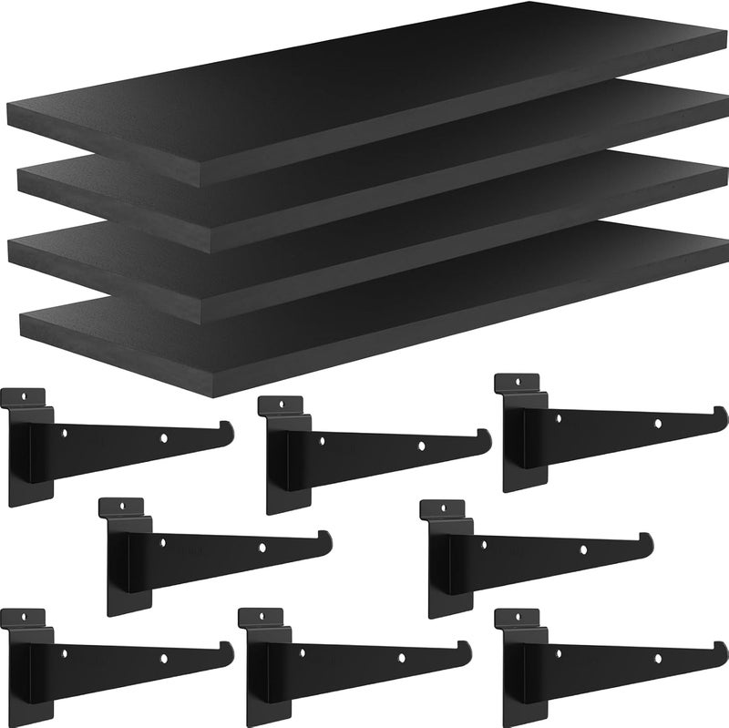 BeapTcely 4 Pack Wooden Slatwall Shelf, 15.7 x 5.9 Inch Slatwall Shelves with Metal Brackets Heavy Duty Slat Wall Organizer Slatwall Shelving Accessories for Garage, Home (4, 15.7"D x 5.9"W x 0.6"H) - Image 1